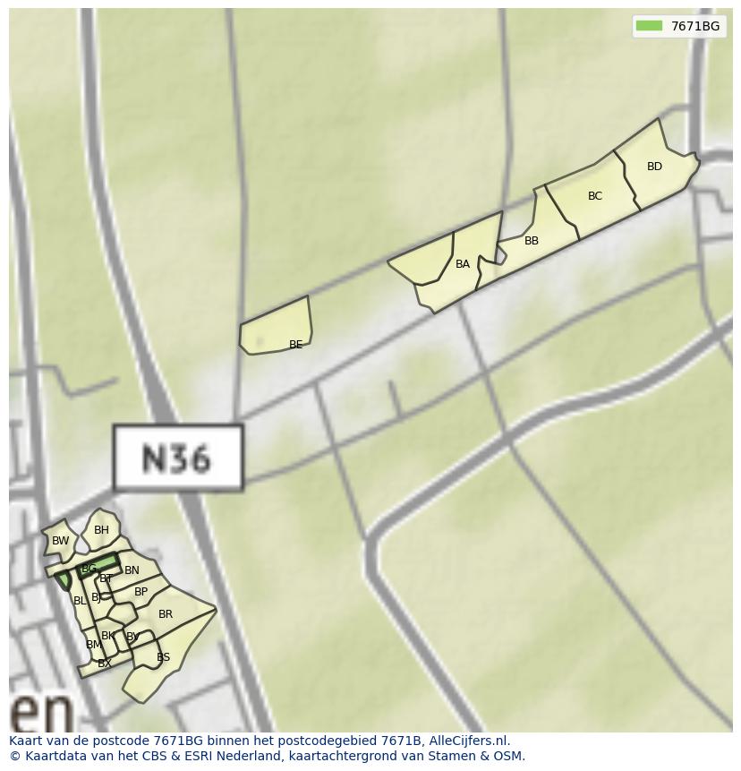 Afbeelding van het postcodegebied 7671 BG op de kaart.