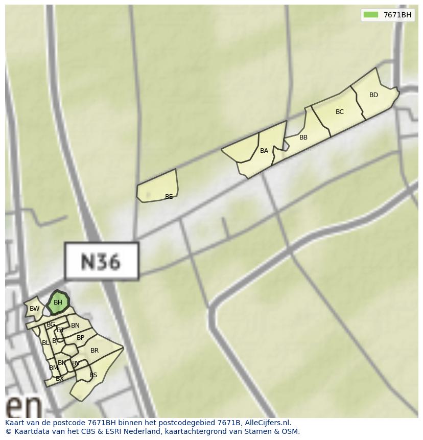 Afbeelding van het postcodegebied 7671 BH op de kaart.