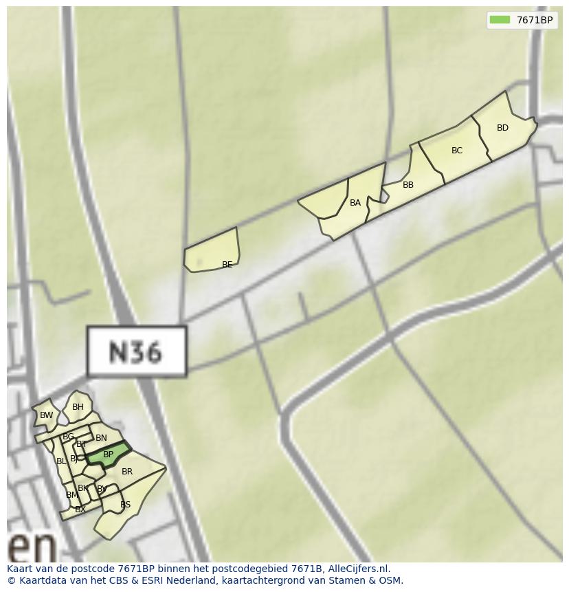 Afbeelding van het postcodegebied 7671 BP op de kaart.