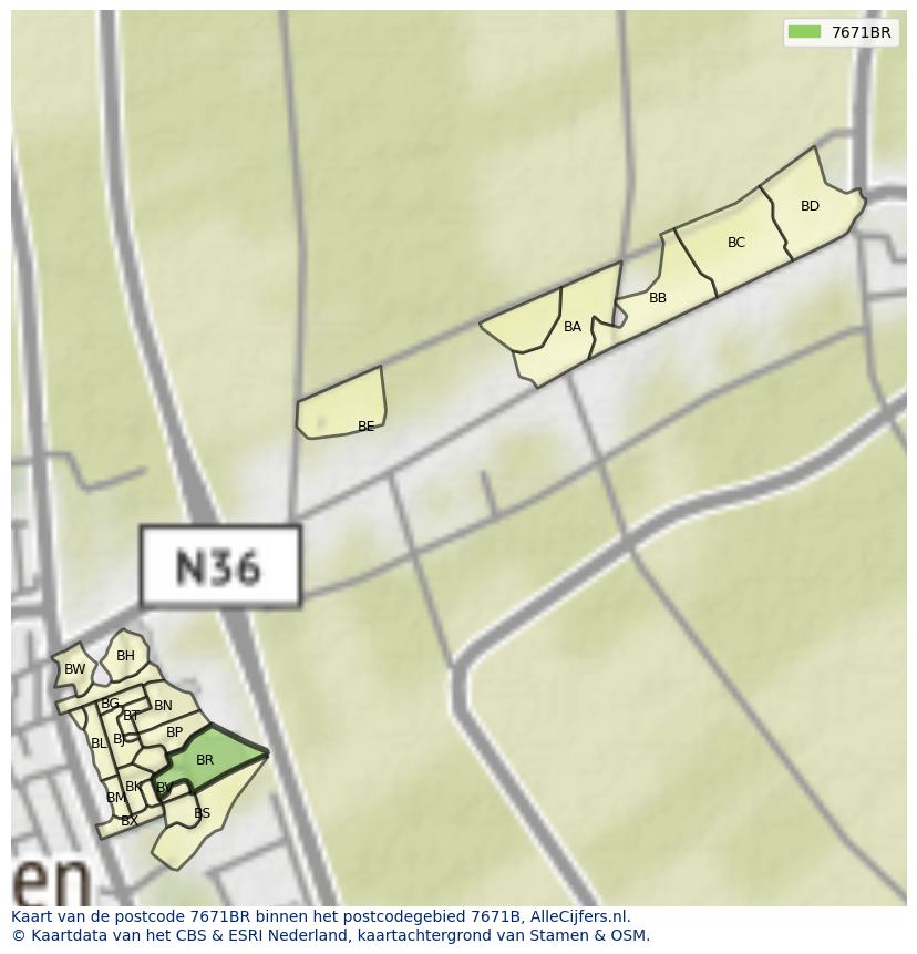 Afbeelding van het postcodegebied 7671 BR op de kaart.