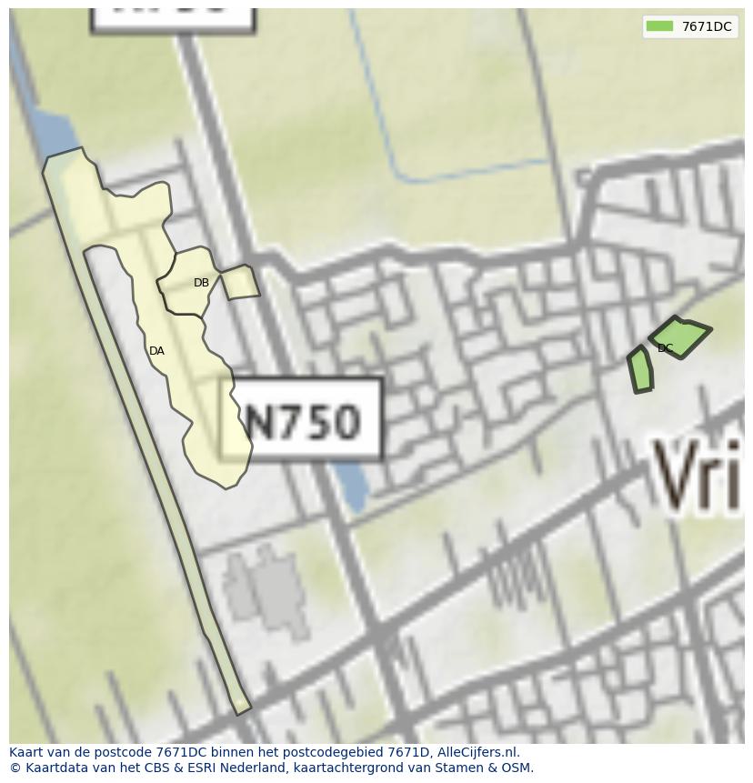 Afbeelding van het postcodegebied 7671 DC op de kaart.