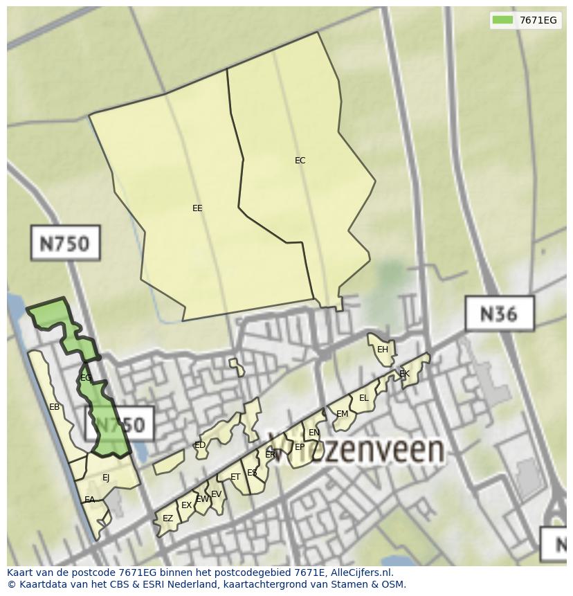 Afbeelding van het postcodegebied 7671 EG op de kaart.