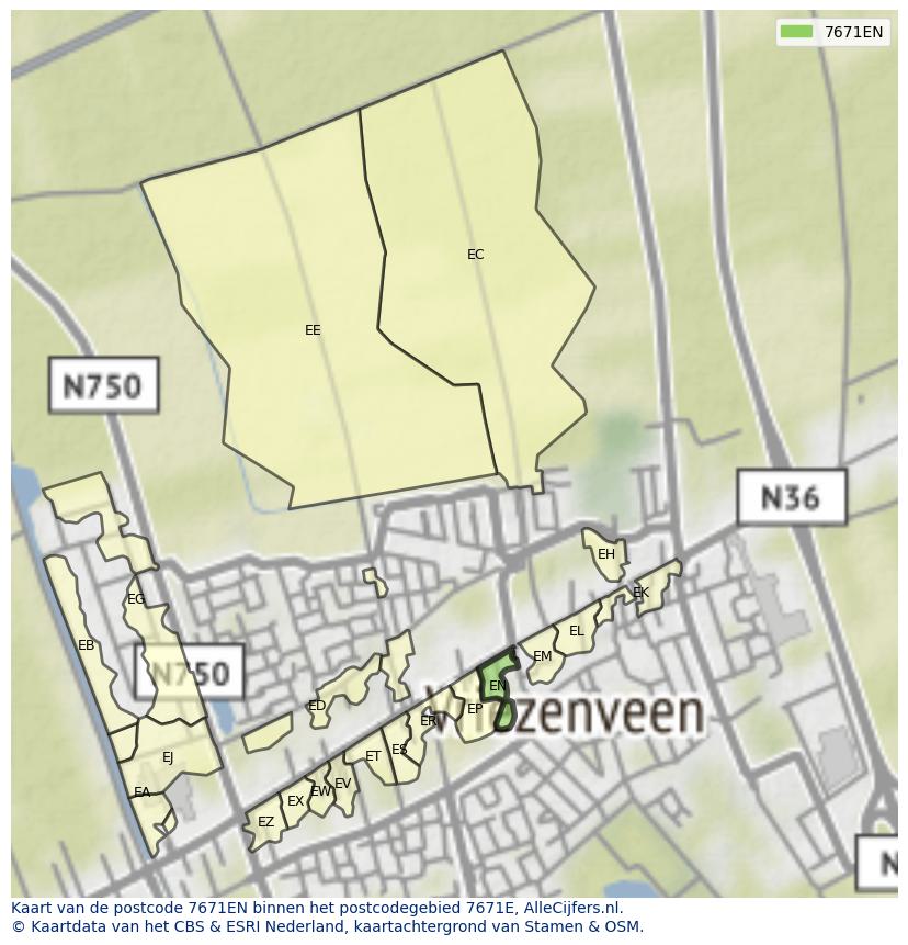 Afbeelding van het postcodegebied 7671 EN op de kaart.
