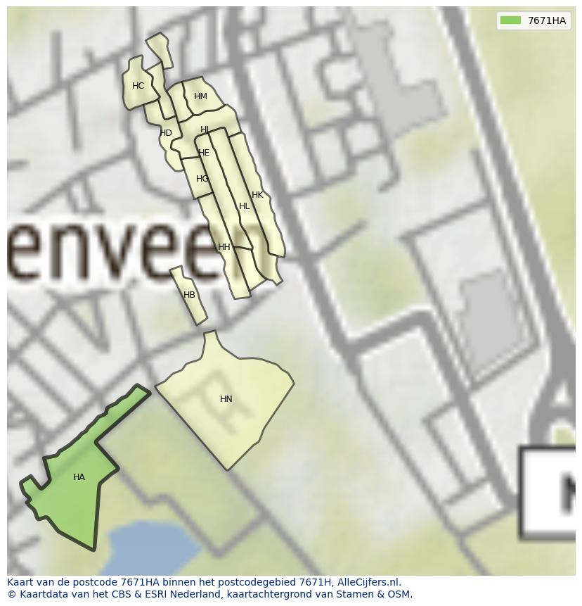 Afbeelding van het postcodegebied 7671 HA op de kaart.