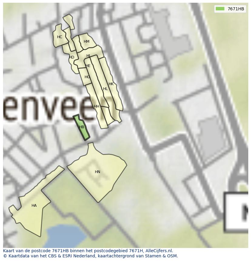 Afbeelding van het postcodegebied 7671 HB op de kaart.