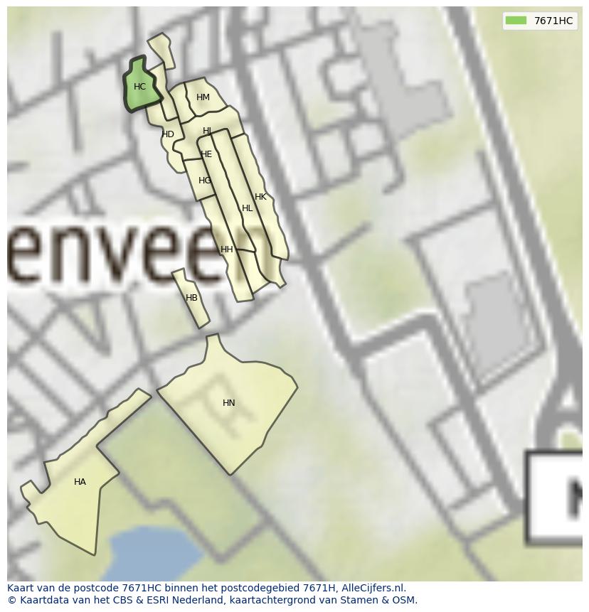 Afbeelding van het postcodegebied 7671 HC op de kaart.