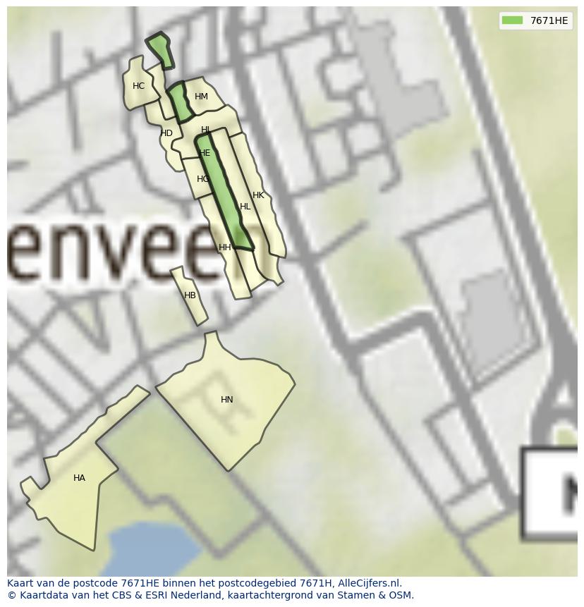 Afbeelding van het postcodegebied 7671 HE op de kaart.