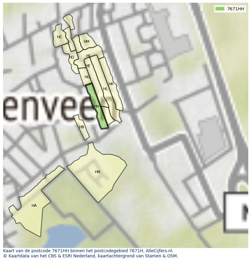 Afbeelding van het postcodegebied 7671 HH op de kaart.