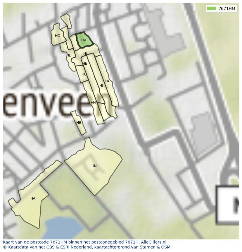 Afbeelding van het postcodegebied 7671 HM op de kaart.