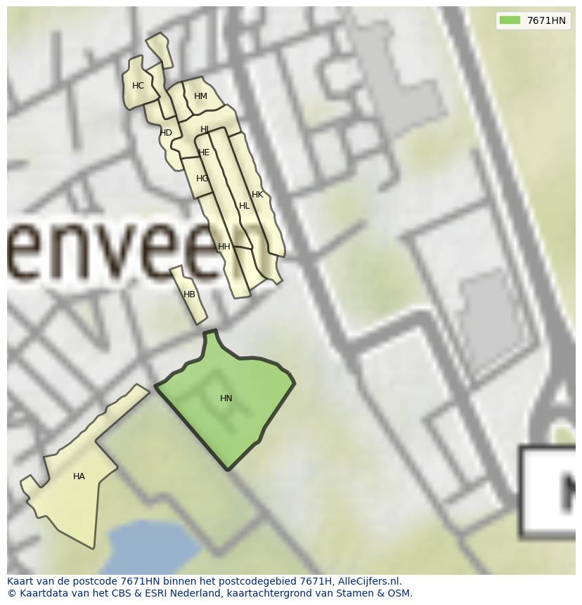 Afbeelding van het postcodegebied 7671 HN op de kaart.