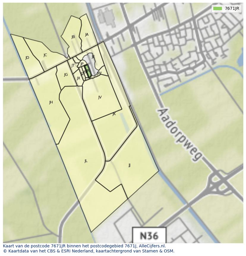 Afbeelding van het postcodegebied 7671 JR op de kaart.