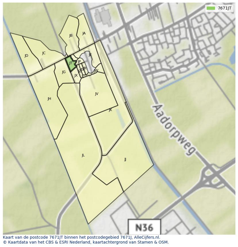 Afbeelding van het postcodegebied 7671 JT op de kaart.