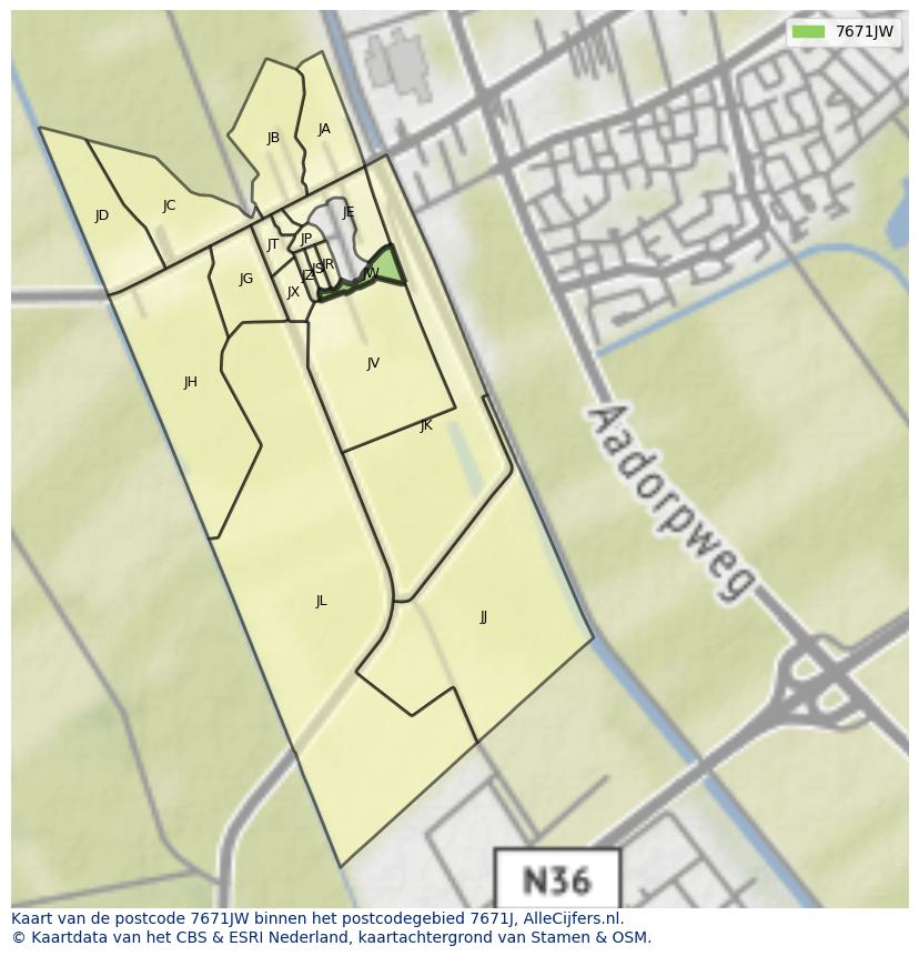 Afbeelding van het postcodegebied 7671 JW op de kaart.