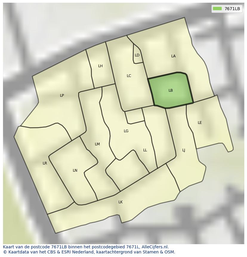 Afbeelding van het postcodegebied 7671 LB op de kaart.