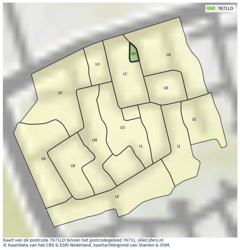 Afbeelding van het postcodegebied 7671 LD op de kaart.