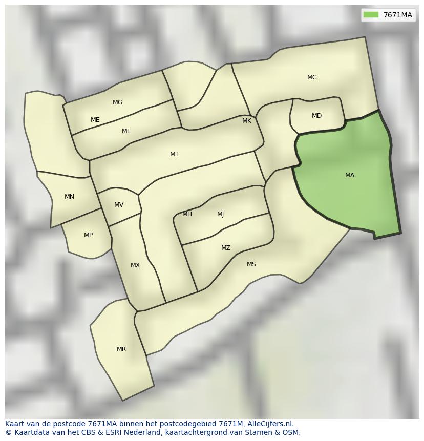 Afbeelding van het postcodegebied 7671 MA op de kaart.