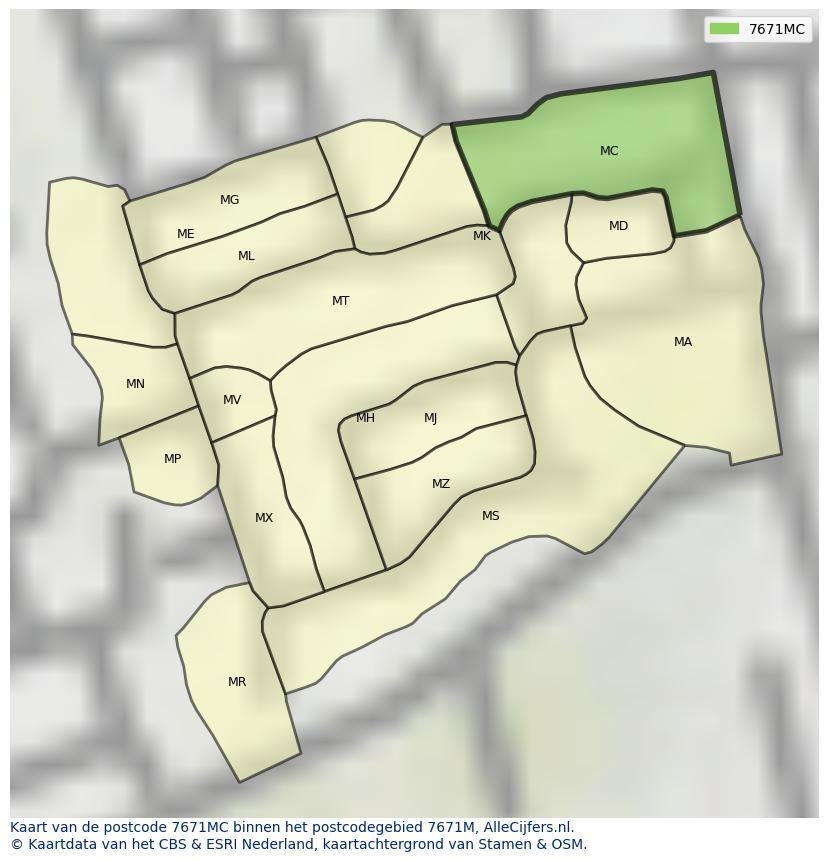 Afbeelding van het postcodegebied 7671 MC op de kaart.