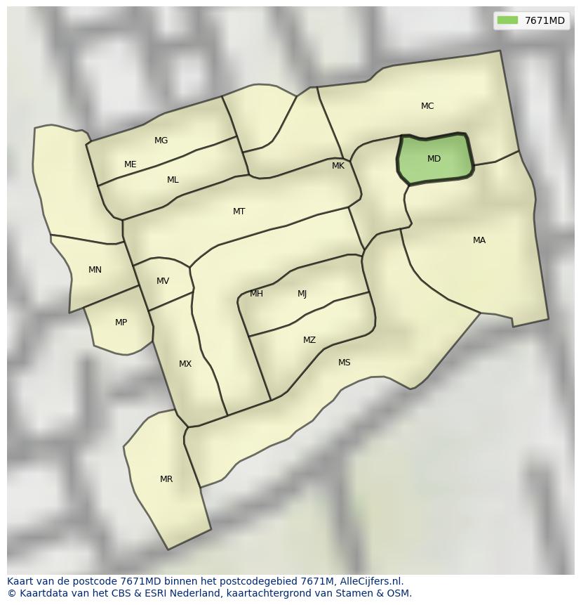 Afbeelding van het postcodegebied 7671 MD op de kaart.