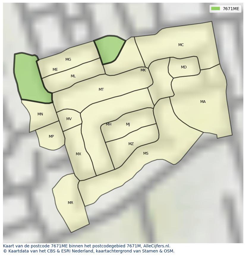 Afbeelding van het postcodegebied 7671 ME op de kaart.