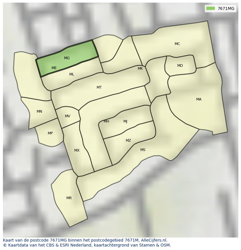 Afbeelding van het postcodegebied 7671 MG op de kaart.