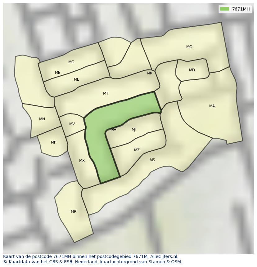 Afbeelding van het postcodegebied 7671 MH op de kaart.