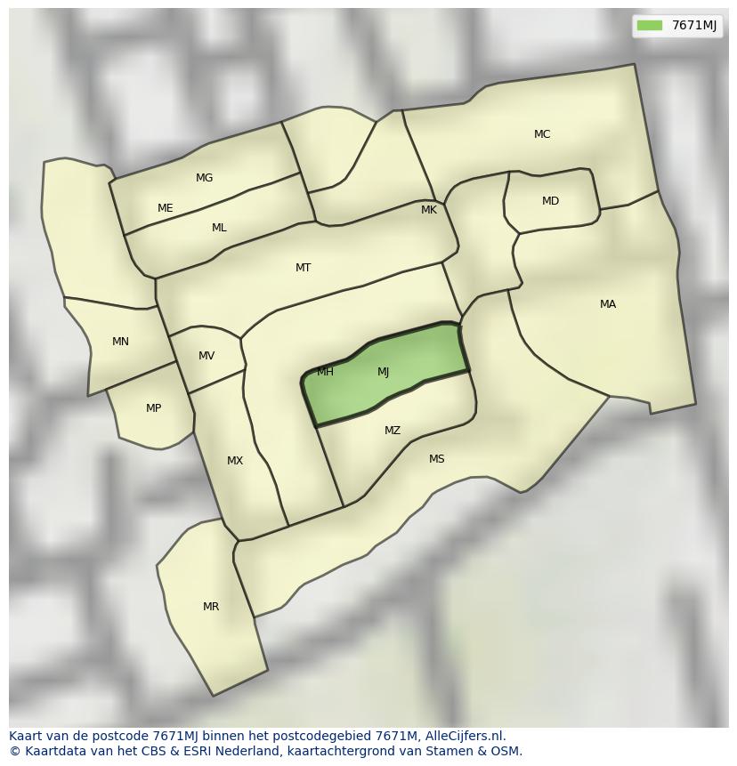 Afbeelding van het postcodegebied 7671 MJ op de kaart.