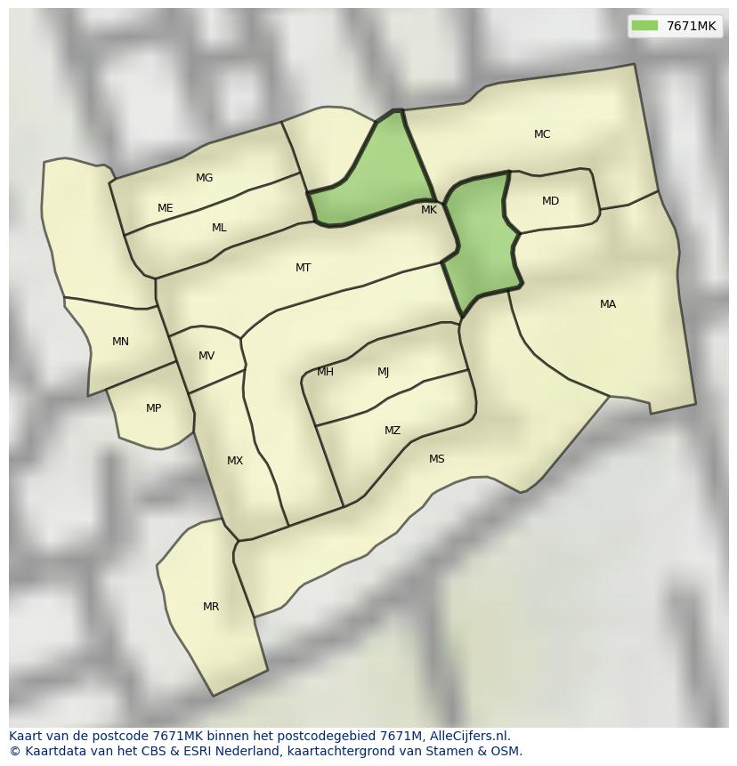 Afbeelding van het postcodegebied 7671 MK op de kaart.