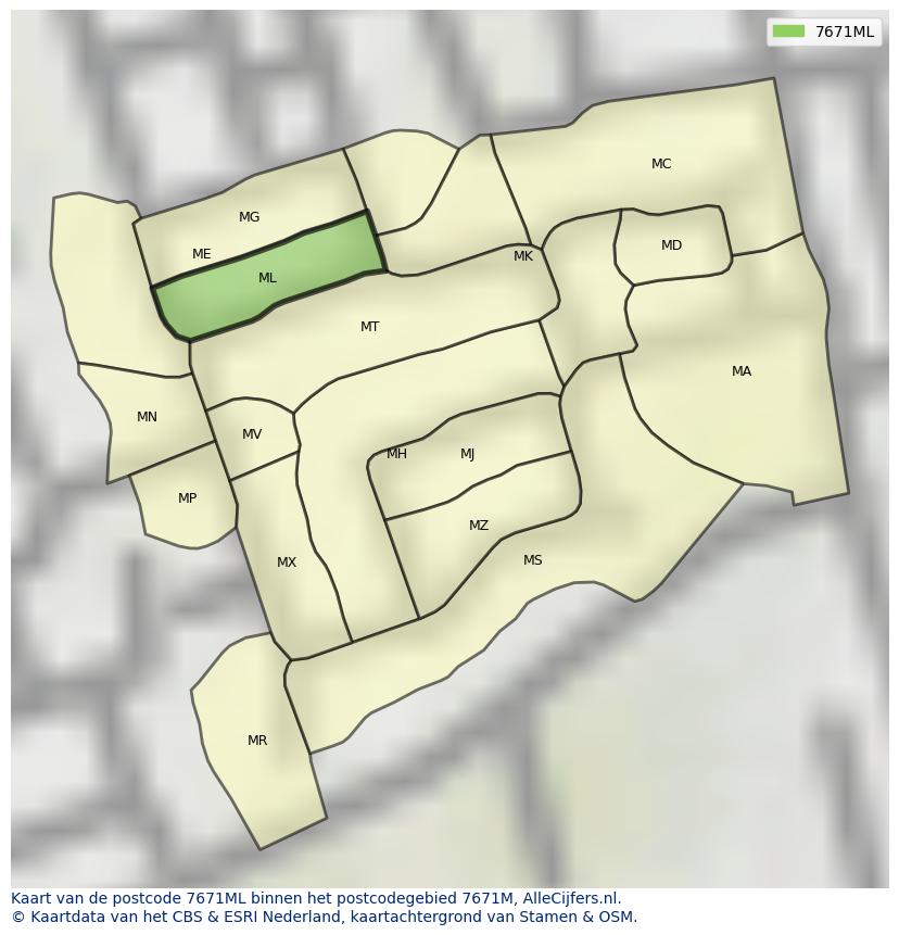 Afbeelding van het postcodegebied 7671 ML op de kaart.
