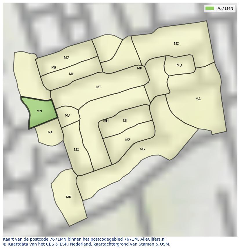 Afbeelding van het postcodegebied 7671 MN op de kaart.