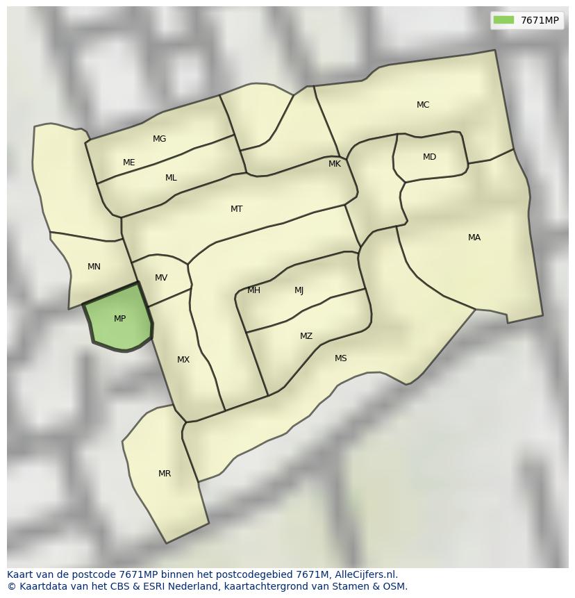 Afbeelding van het postcodegebied 7671 MP op de kaart.