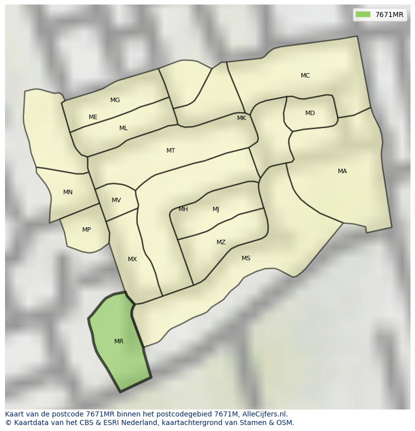 Afbeelding van het postcodegebied 7671 MR op de kaart.