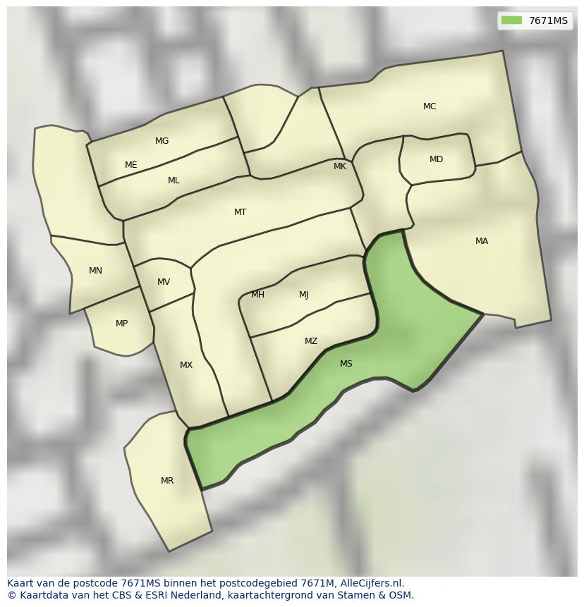 Afbeelding van het postcodegebied 7671 MS op de kaart.