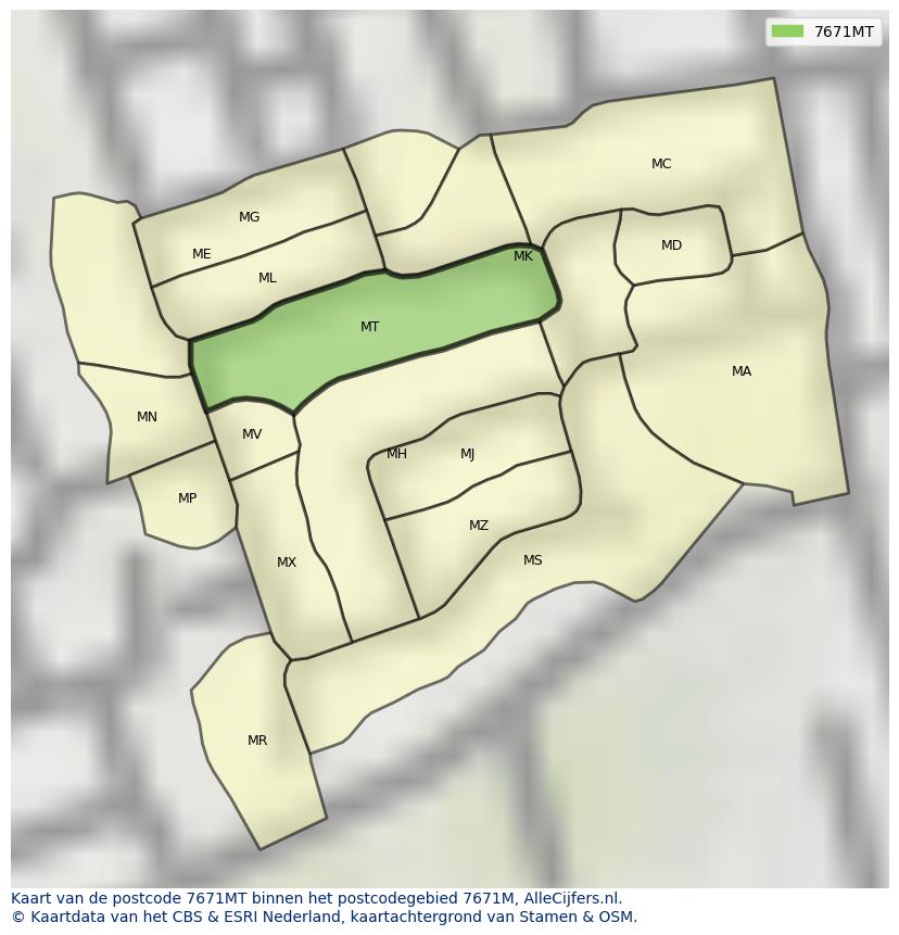 Afbeelding van het postcodegebied 7671 MT op de kaart.