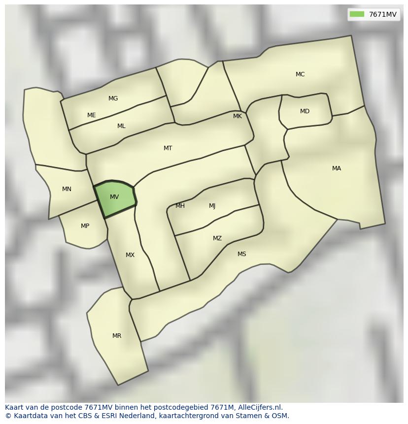 Afbeelding van het postcodegebied 7671 MV op de kaart.