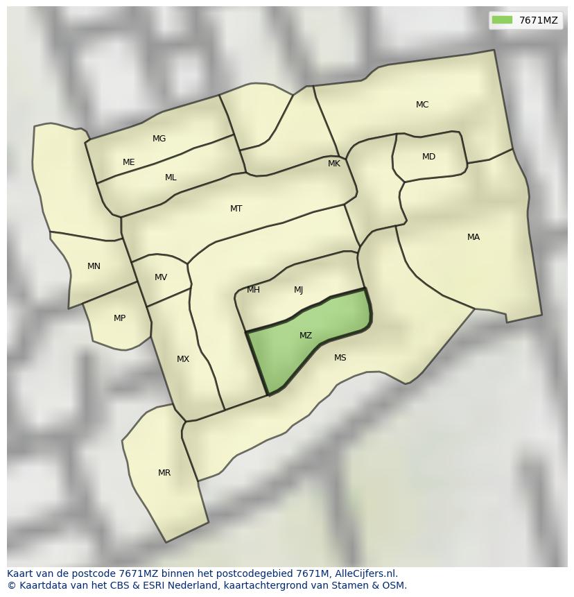 Afbeelding van het postcodegebied 7671 MZ op de kaart.
