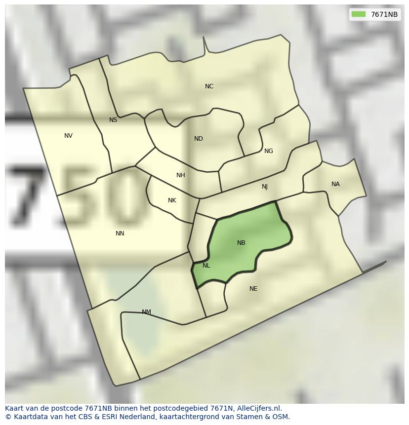 Afbeelding van het postcodegebied 7671 NB op de kaart.