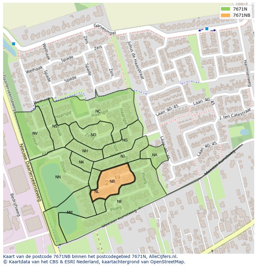 Afbeelding van het postcodegebied 7671 NB op de kaart.