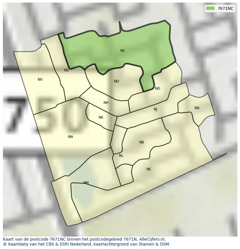 Afbeelding van het postcodegebied 7671 NC op de kaart.