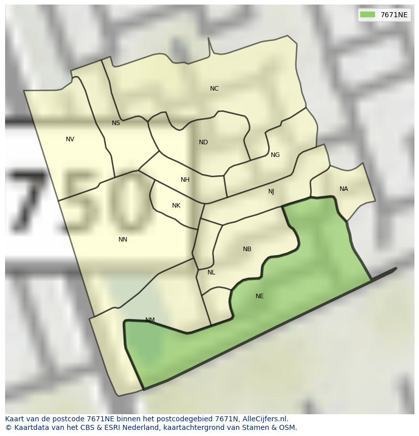 Afbeelding van het postcodegebied 7671 NE op de kaart.