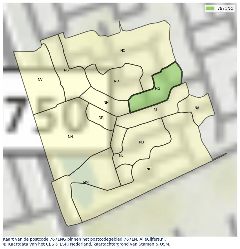 Afbeelding van het postcodegebied 7671 NG op de kaart.