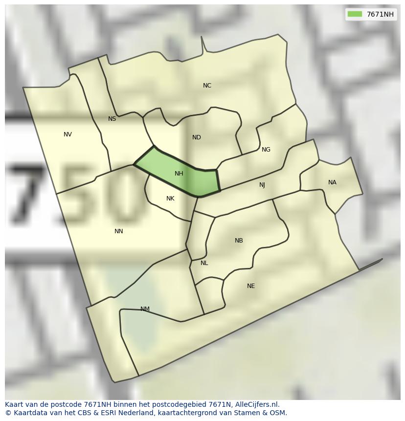 Afbeelding van het postcodegebied 7671 NH op de kaart.