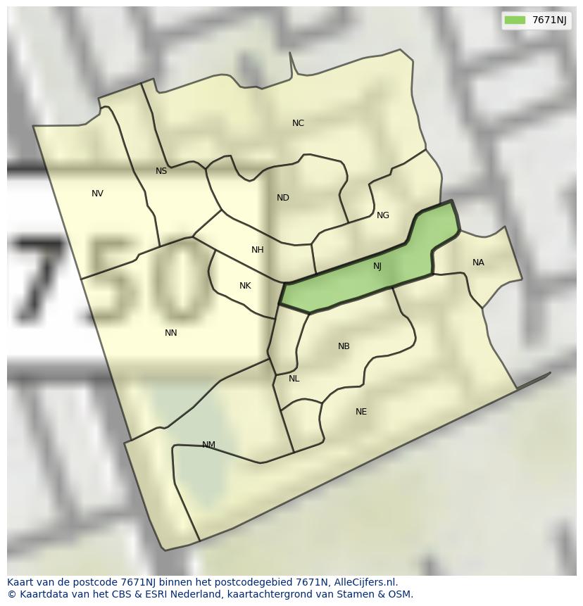Afbeelding van het postcodegebied 7671 NJ op de kaart.