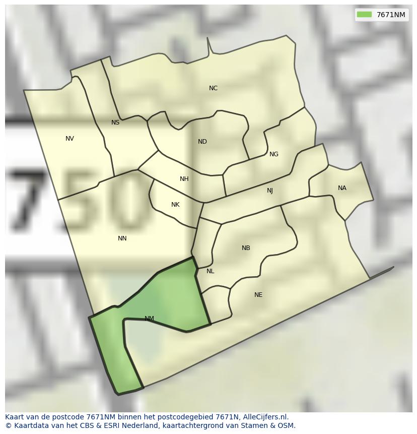 Afbeelding van het postcodegebied 7671 NM op de kaart.