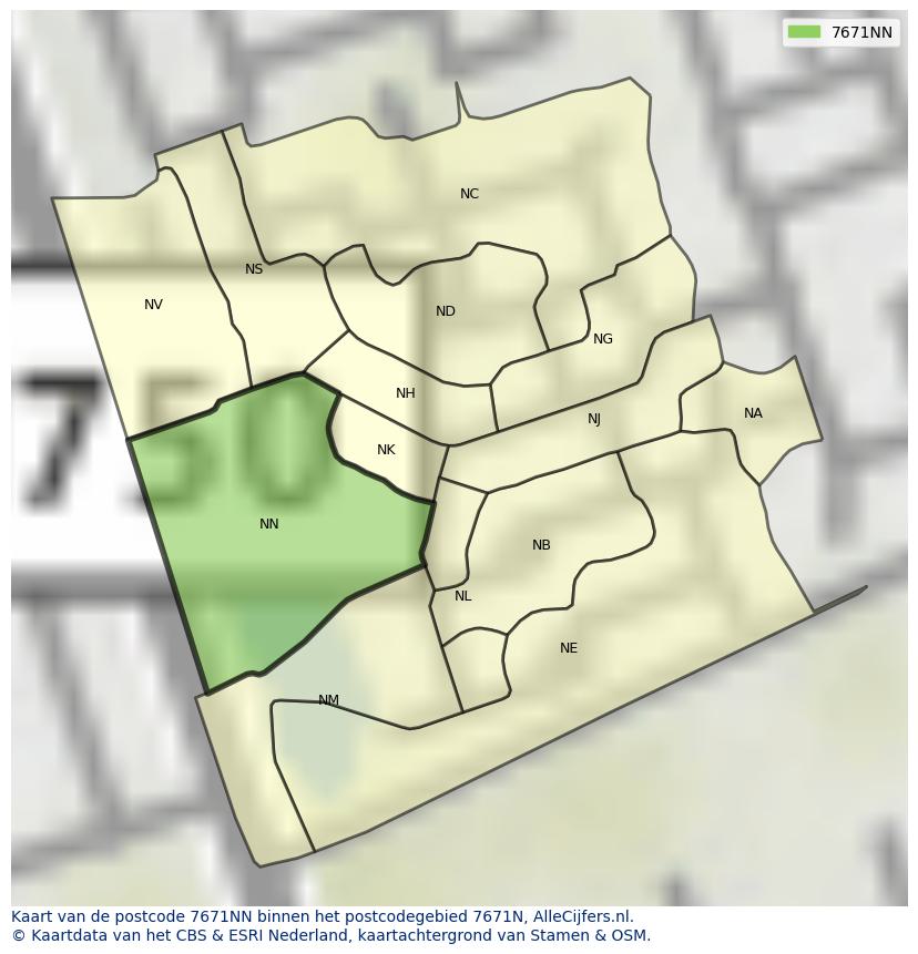 Afbeelding van het postcodegebied 7671 NN op de kaart.
