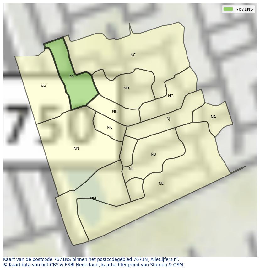 Afbeelding van het postcodegebied 7671 NS op de kaart.