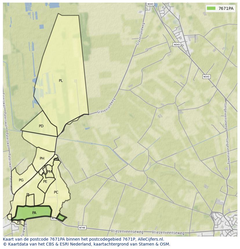 Afbeelding van het postcodegebied 7671 PA op de kaart.