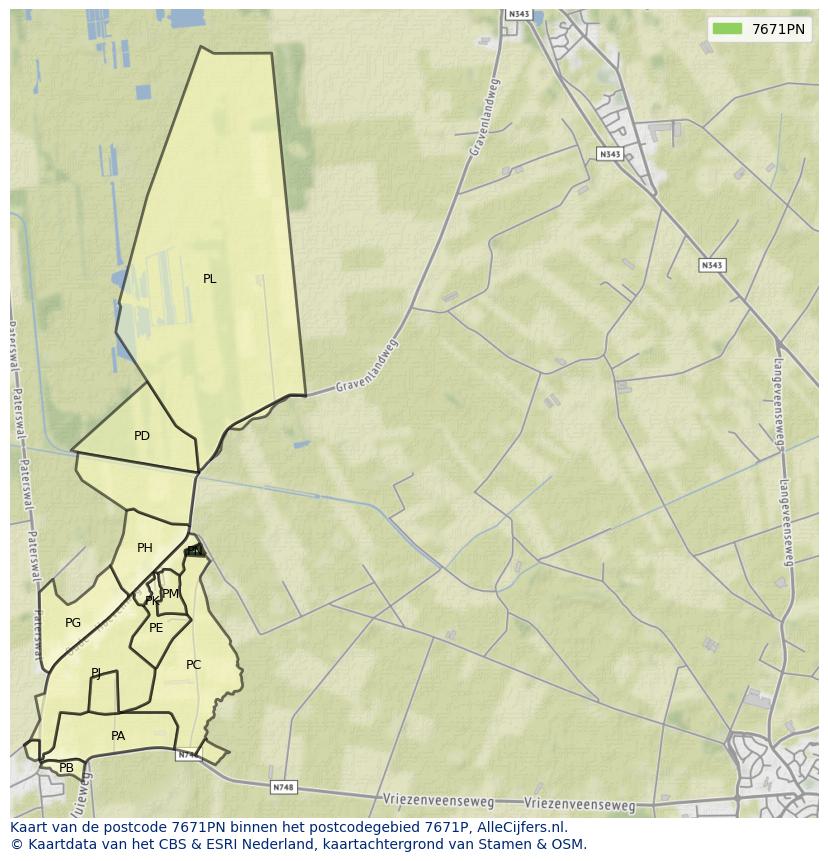 Afbeelding van het postcodegebied 7671 PN op de kaart.