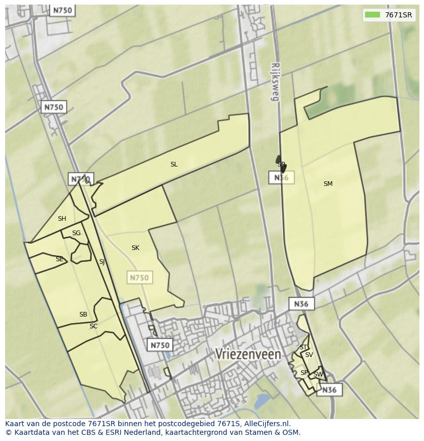 Afbeelding van het postcodegebied 7671 SR op de kaart.