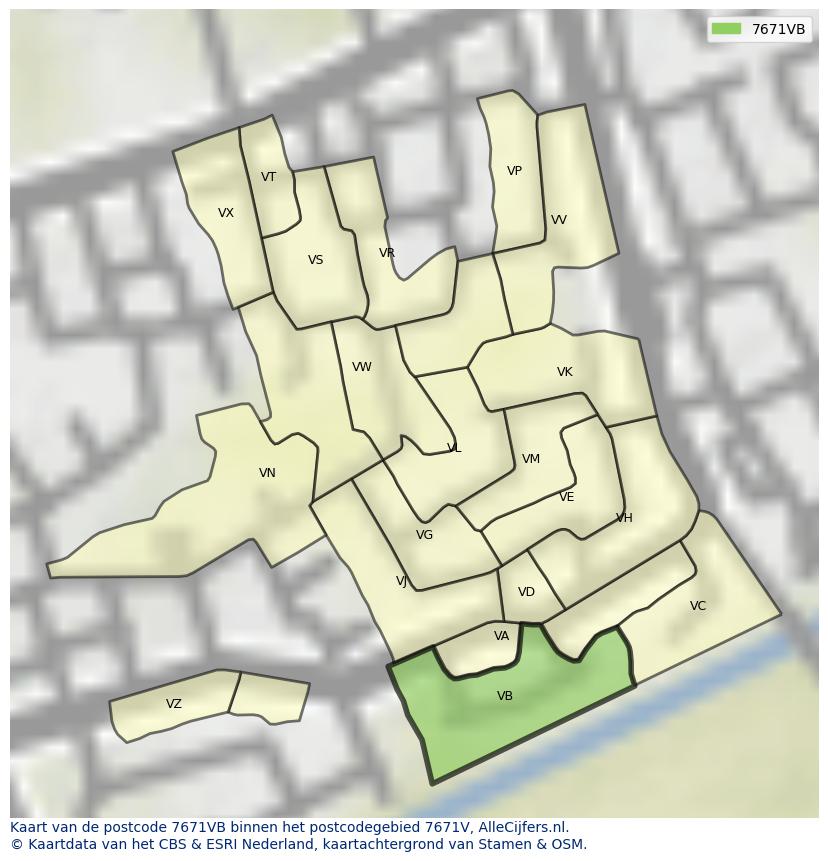 Afbeelding van het postcodegebied 7671 VB op de kaart.