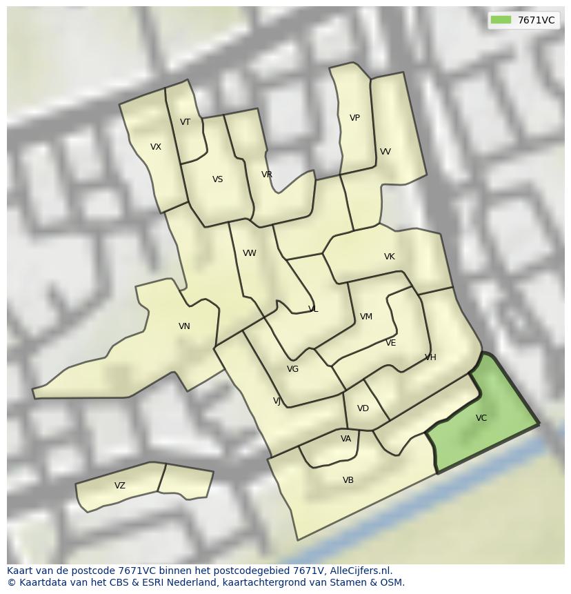 Afbeelding van het postcodegebied 7671 VC op de kaart.